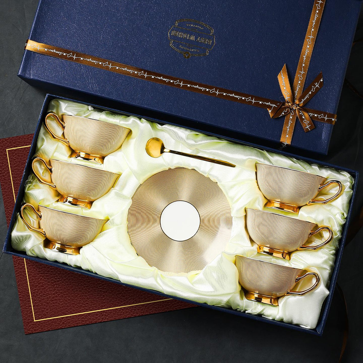 CUPURA Ollo - CCS28 Luxury Bone China Tea Cup Set with Saucer Spoon and Strainer Floral Design Light Luxury European Style Gift Box Set Bohemian Powder Blue Classical Blue Rose Angel