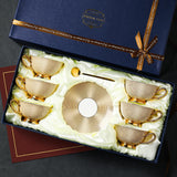 CUPURA Ollo - CCS28 Luxury Bone China Tea Cup Set with Saucer Spoon and Strainer Floral Design Light Luxury European Style Gift Box Set Bohemian Powder Blue Classical Blue Rose Angel