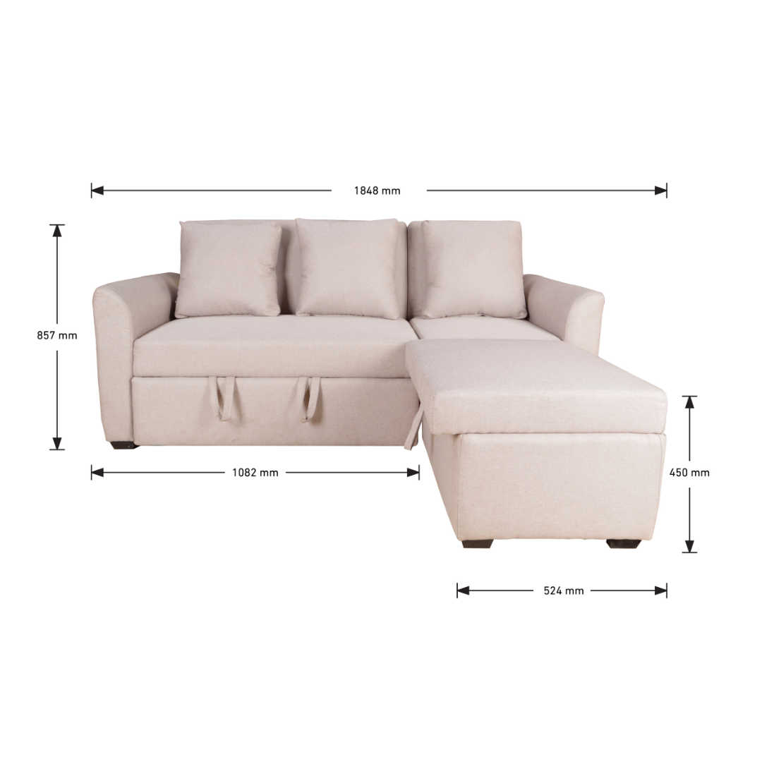 APEX L-shape Sofabed with Storage Ottoman | FREE MIYAGI DISPLAY SHELF LARGE | Payday Sale Furnigo