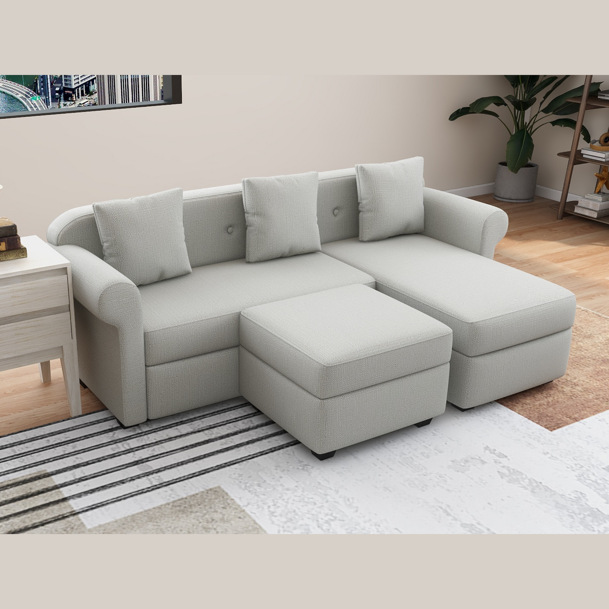 ROME L-SHAPE Fabric Sofa with Ottoman Furnigo