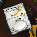 CUPURA Aro - CCS31 Luxury Bone China Tea Cup Set with Saucer Spoon and Strainer Floral Design Light Luxury European Style Gift Box Set Bohemian Powder Blue Classical Blue Rose Angel