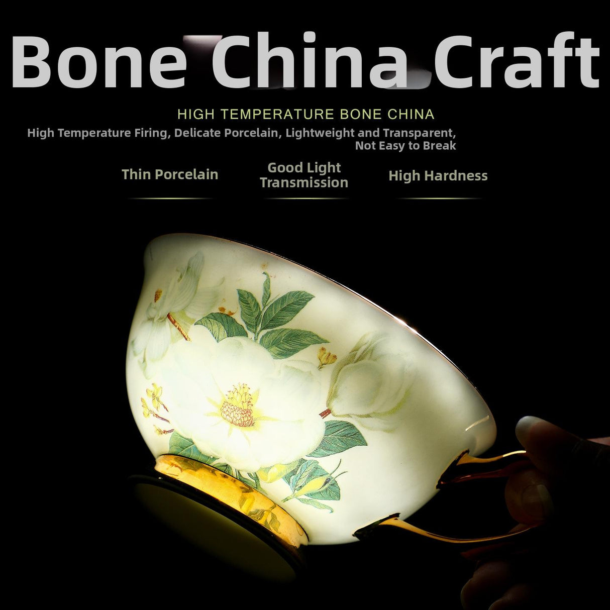 CUPURA Ollo - CCS28 Luxury Bone China Tea Cup Set with Saucer Spoon and Strainer Floral Design Light Luxury European Style Gift Box Set Bohemian Powder Blue Classical Blue Rose Angel