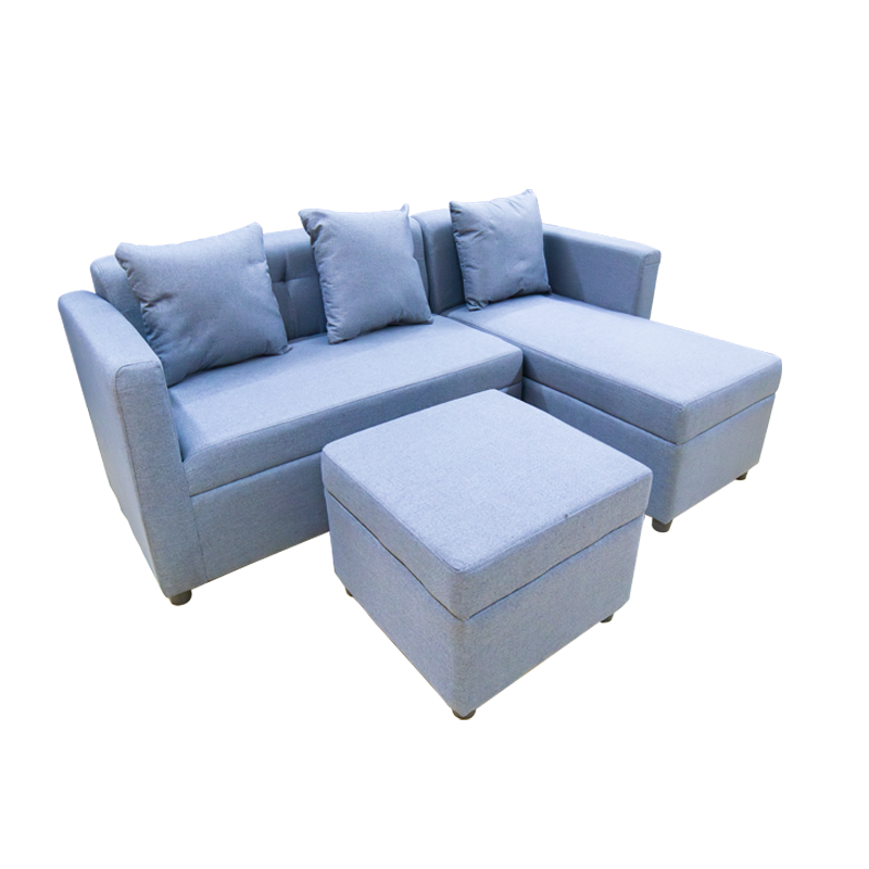 MELO Mini L-Shape Fabric Sofa with Ottoman Affordahome