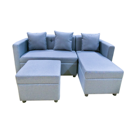 MELO Mini L-Shape Fabric Sofa with Ottoman Affordahome