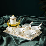 CUPURA Riva - CCS24 Luxury Bone China Tea Cup Set with Saucer Spoon and Strainer Floral Design Light Luxury European Style Gift Box Set Bohemian Powder Blue Classical Blue Rose Angel