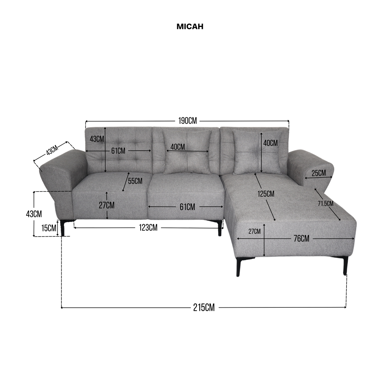 MICAH L-Shape Fabric Sofa Furnigo