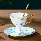 CUPURA Moka - CCS19 Luxury Bone China Tea Cup Set with Saucer Spoon and Strainer Floral Design Light Luxury European Style Gift Box Set Bohemian Powder Blue Classical Blue Rose Angel