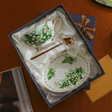 CUPURA Zaro - CCS27 Luxury Bone China Tea Cup Set with Saucer Spoon and Strainer Floral Design Light Luxury European Style Gift Box Set Bohemian Powder Blue Classical Blue Rose Angel