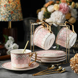 CUPURA Garo - CCS37 Luxury Bone China Tea Cup Set with Saucer Spoon and Strainer Floral Design Light Luxury European Style Gift Box Set Bohemian Powder Blue Classical Blue Rose Angel