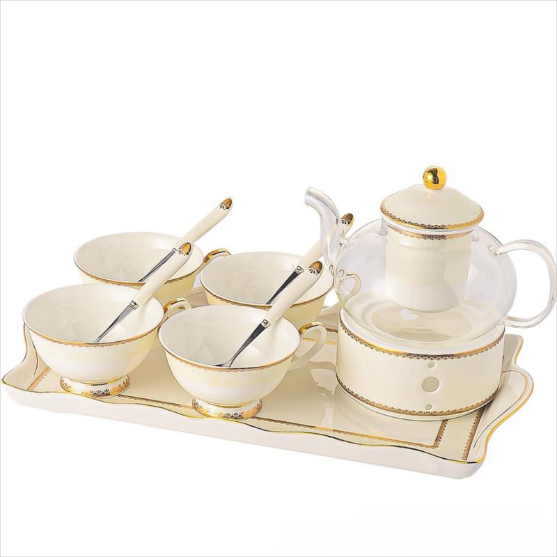 CUPURA Riva - CCS24 Luxury Bone China Tea Cup Set with Saucer Spoon and Strainer Floral Design Light Luxury European Style Gift Box Set Bohemian Powder Blue Classical Blue Rose Angel