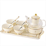 CUPURA Riva - CCS24 Luxury Bone China Tea Cup Set with Saucer Spoon and Strainer Floral Design Light Luxury European Style Gift Box Set Bohemian Powder Blue Classical Blue Rose Angel