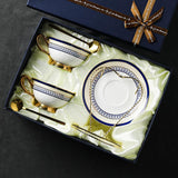 CUPURA Eno - CCS35 Luxury Bone China Tea Cup Set with Saucer Spoon and Strainer Floral Design Light Luxury European Style Gift Box Set Bohemian Powder Blue Classical Blue Rose Angel