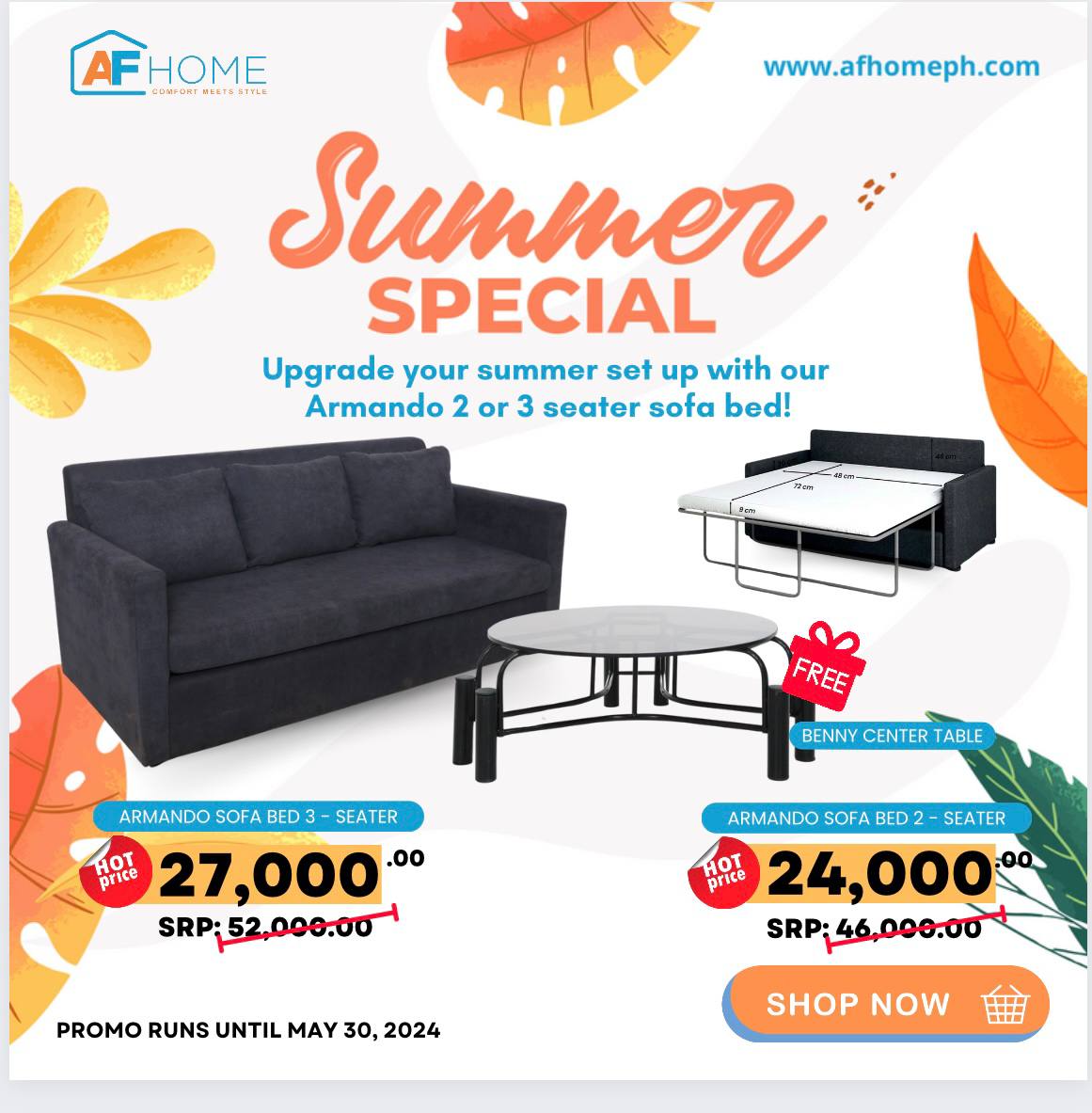 Armando 2 or 3 Seater Sofa Bed | Summer Special Promo AF Home