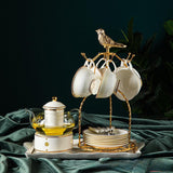 CUPURA Riva - CCS24 Luxury Bone China Tea Cup Set with Saucer Spoon and Strainer Floral Design Light Luxury European Style Gift Box Set Bohemian Powder Blue Classical Blue Rose Angel