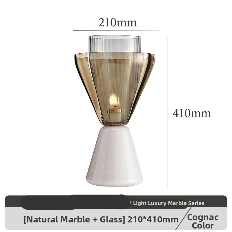 Milano Glow - Aelix - N125 Combination - Modern Natural Marble and Glass Table Lamp with Minimalist Designer Style, Soft Ambient Lighting for Elegant and Functional Spaces - Living Room / Bedroom / Bedside / Hotel / Project / Office Milano