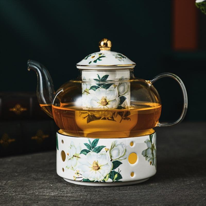 CUPURA Ivo - CCS39 Luxury Bone China Tea Cup Set with Saucer Spoon and Strainer Floral Design Light Luxury European Style Gift Box Set Bohemian Powder Blue Classical Blue Rose Angel