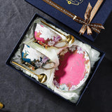 CUPURA Kova - CCS23 Luxury Bone China Tea Cup Set with Saucer Spoon and Strainer Floral Design Light Luxury European Style Gift Box Set Bohemian Powder Blue Classical Blue Rose Angel