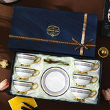 CUPURA Aro - CCS31 Luxury Bone China Tea Cup Set with Saucer Spoon and Strainer Floral Design Light Luxury European Style Gift Box Set Bohemian Powder Blue Classical Blue Rose Angel