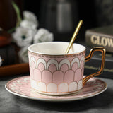 CUPURA Garo - CCS37 Luxury Bone China Tea Cup Set with Saucer Spoon and Strainer Floral Design Light Luxury European Style Gift Box Set Bohemian Powder Blue Classical Blue Rose Angel