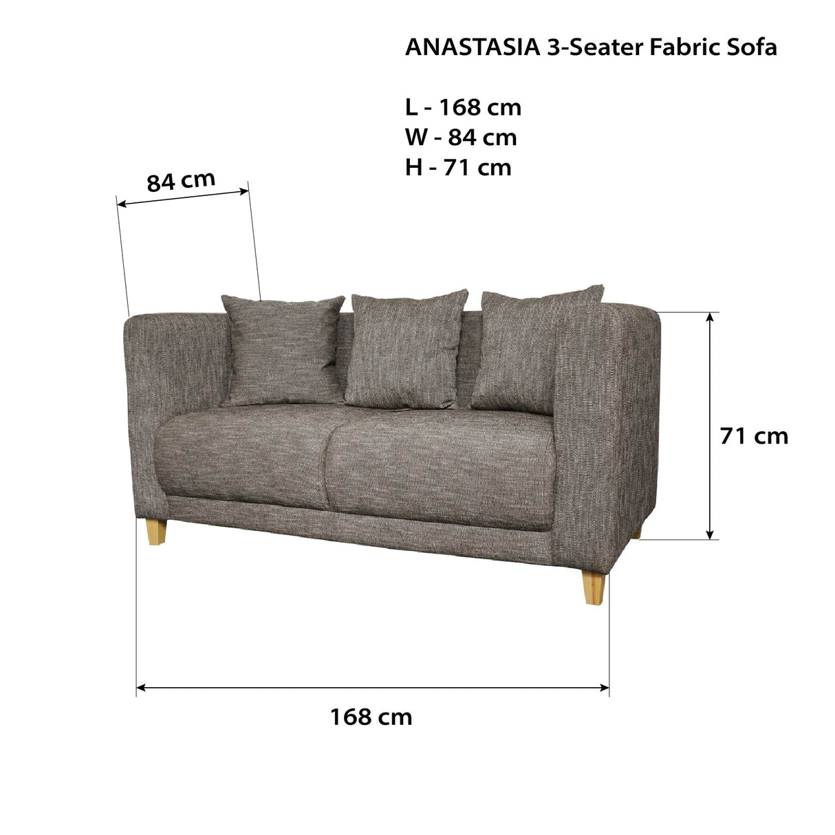 ANASTASIA 3-Seater Fabric Sofa Affordahome