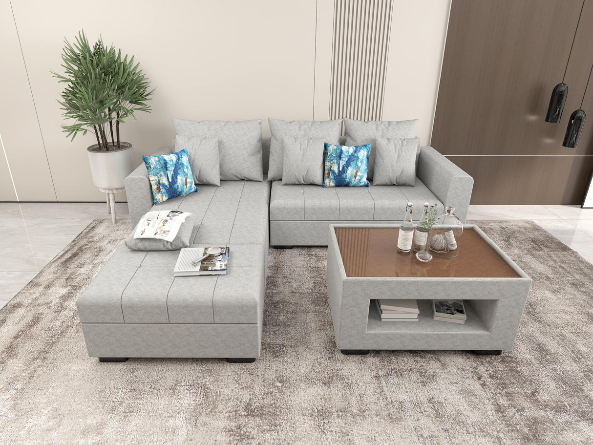 ANGELO Fabric Sofa Set with Ottoman and Glass Top Table Furnigo