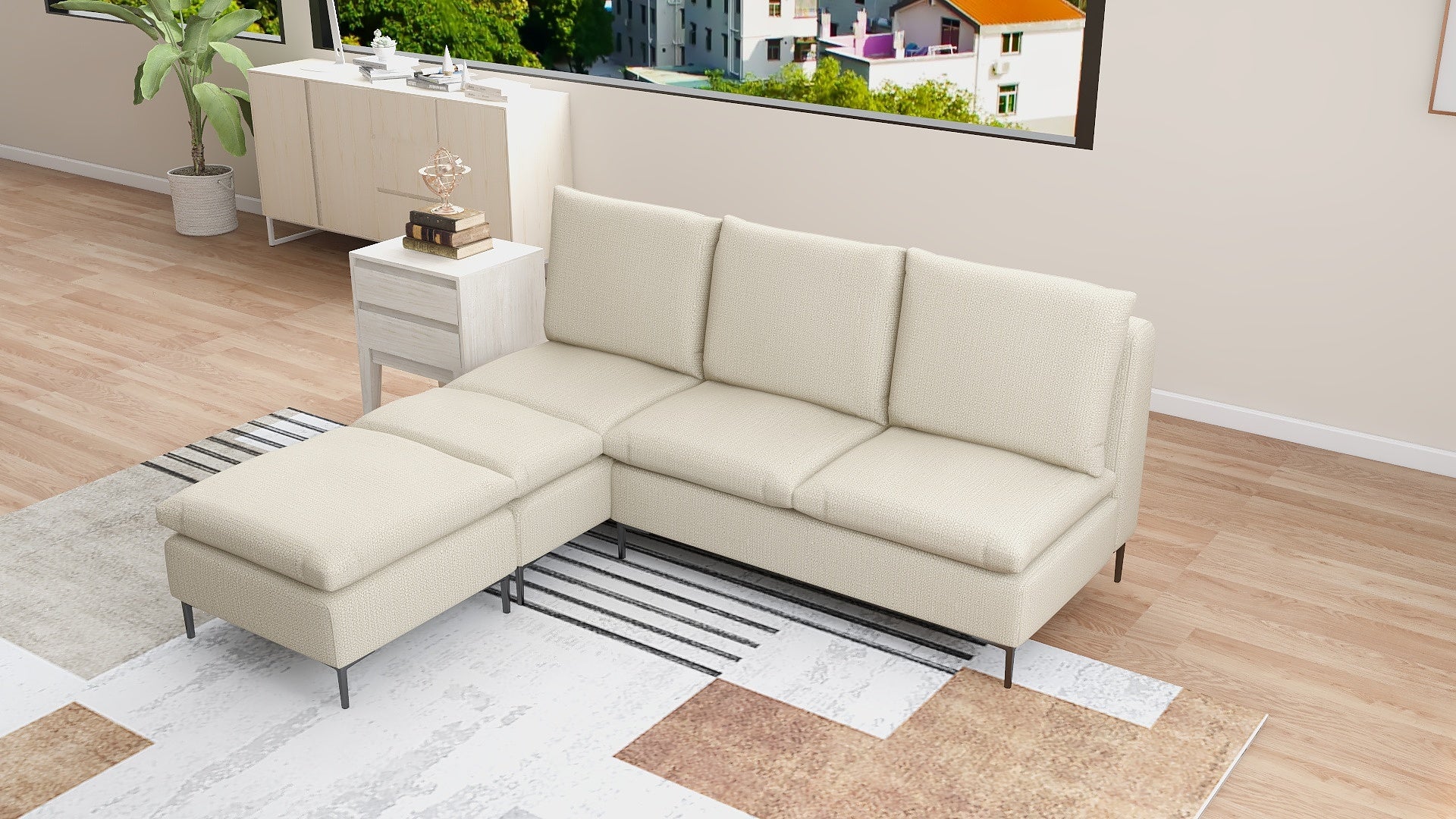 AMBERTON Armless 2-1 L-Shape Fabric Sofa with Ottoman AF Home