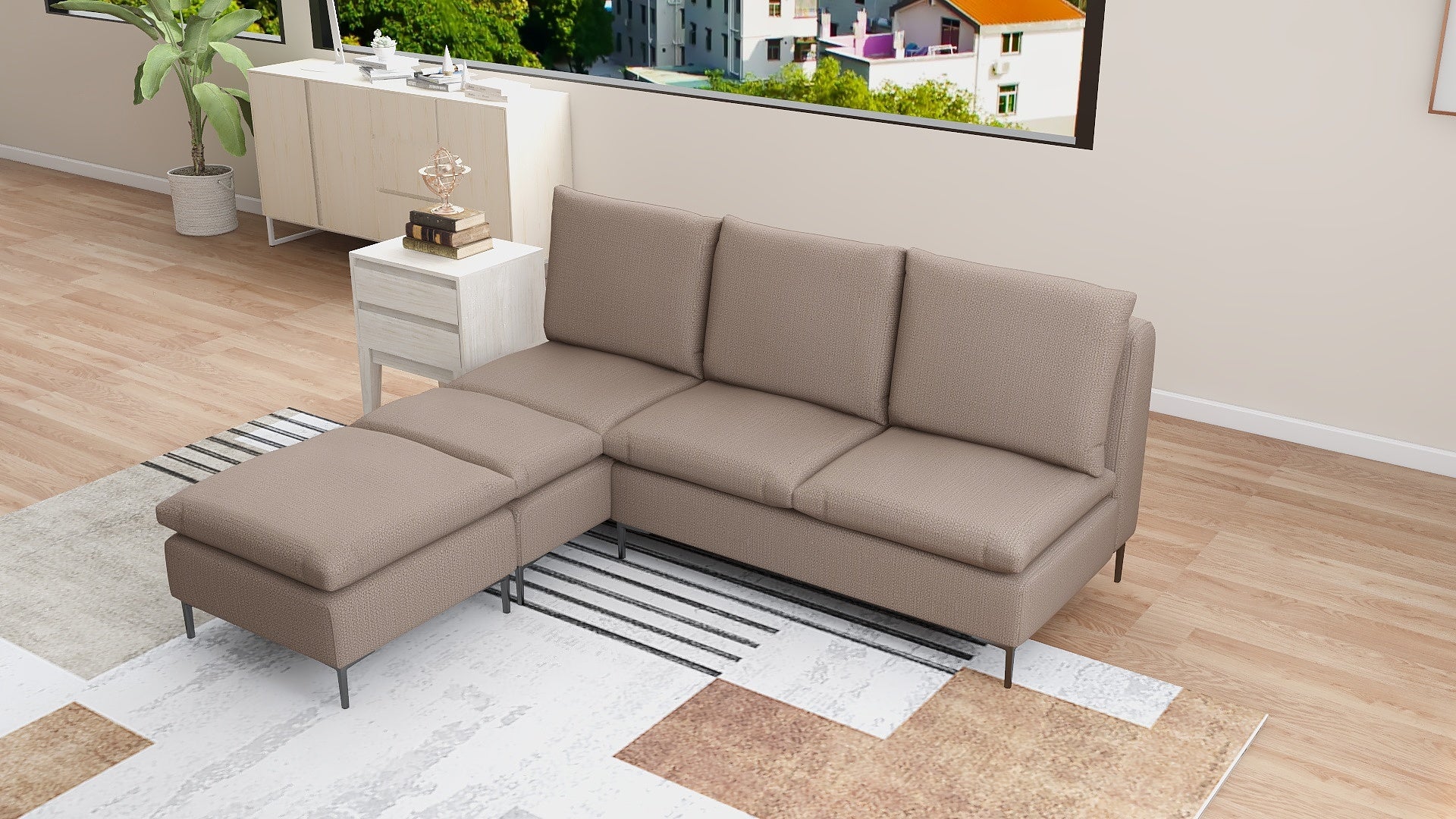 AMBERTON Armless 2-1 L-Shape Fabric Sofa with Ottoman AF Home