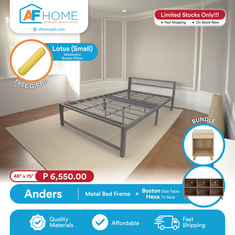 ANDERS Metal Bed Frame | Boston Side Table & Hexa TV Rack | FREE Lotus (Small) | LIMITED STOCKS ONLY Affordahome