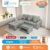 ANGELO | L-SHAPED SOFA W/ OTTOMAN & CENTER TABLE | FREE CUCKOO 3 LAYER BOOKSHELF | PAYDAY POWER DEALS Furnigo