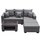 ANGELO Fabric Sofa Set with Ottoman and Glass Top Table Furnigo