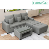 ANGELO Fabric Sofa Set with Ottoman and Glass Top Table Furnigo