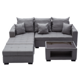 ANGELO Fabric Sofa Set with Ottoman and Glass Top Table Furnigo