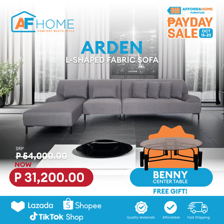 ARDEN L-Shape Fabric Sofa | FREE BENNY CENTER TABLE | Payday Sale Furnigo