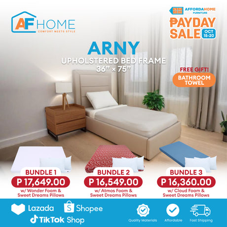 ARNY Upholstered Bed Frame | FREE BATHROOM TOWEL | Payday Sale Furnigo