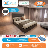 ARNY | UPHOLSTERED BED FRAME + CLOUD 4 INCH MATTRESS | FREE NANCY CUBE OTTOMAN | PAYDAY POWER DEALS Furnigo