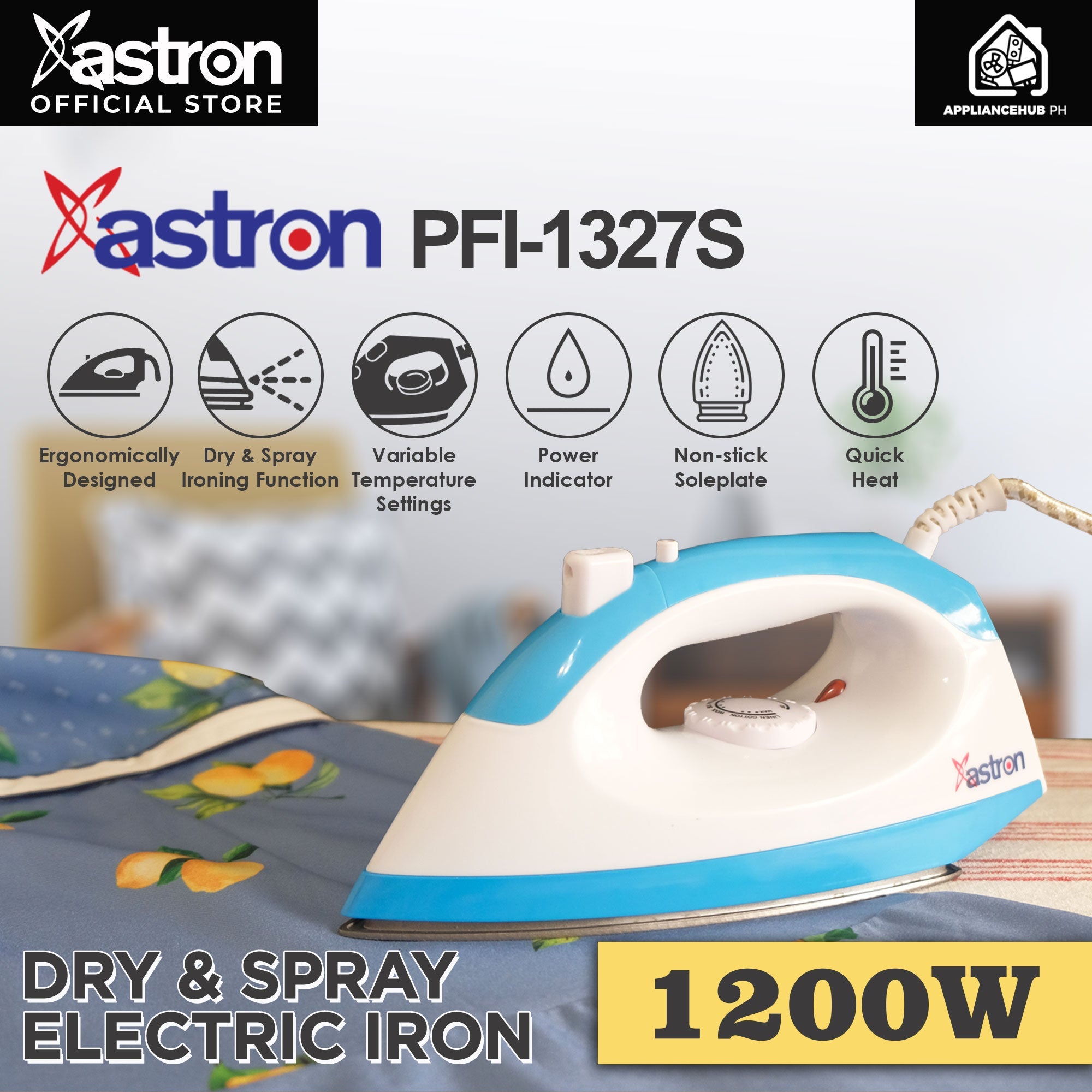 ASTRON PFI-1327S Dry and Spray Electric Flat Iron (1200W) Astron