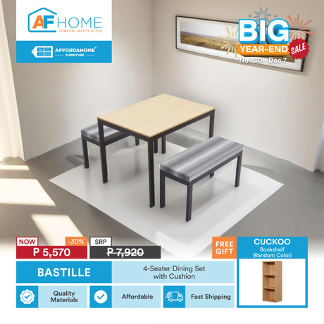 BASTILLE Dining Set w/ cushion | FREE CUCKOO BOOKSHELF | BIG YEAR-END SALE Affordahome