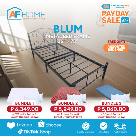 BLUM Metal Bed Frame | FREE ASSORTED BEDSHEET | Payday Sale Affordahome