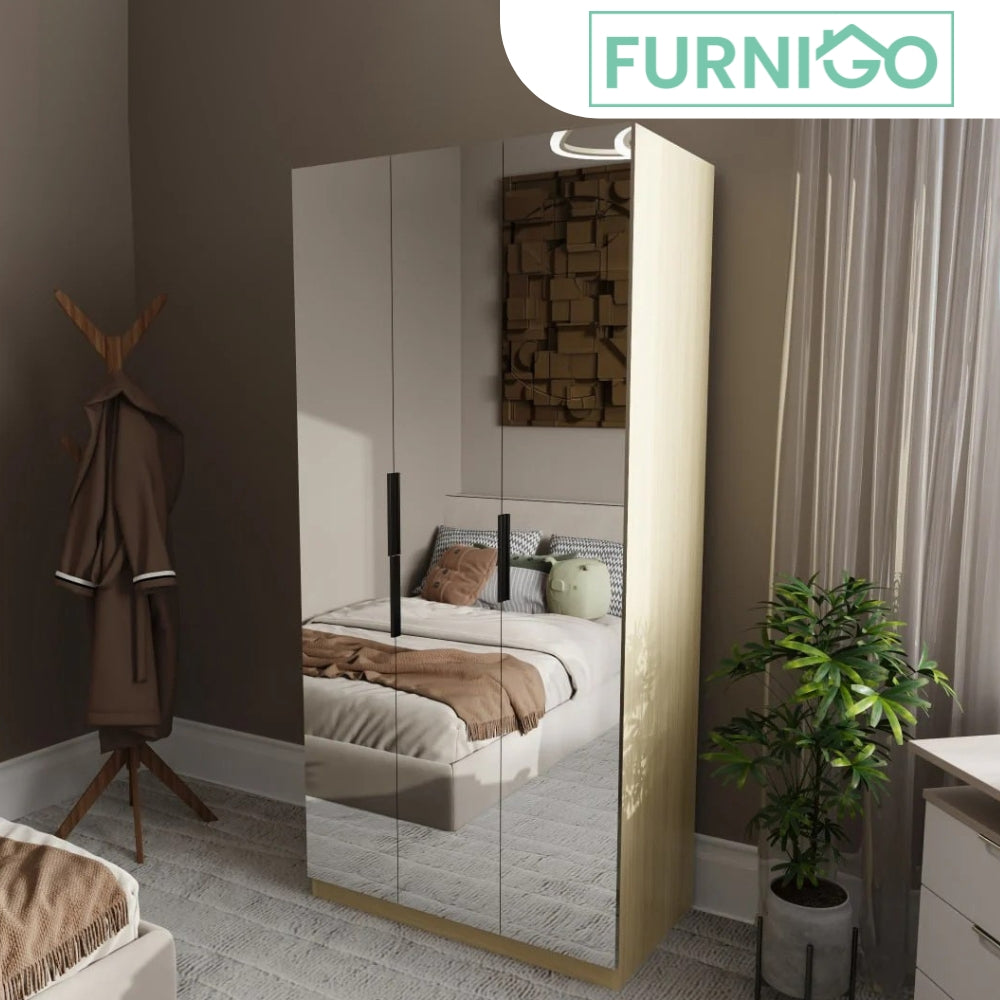 CARLTON Wardrobe with 3 mirror panel Furnigo