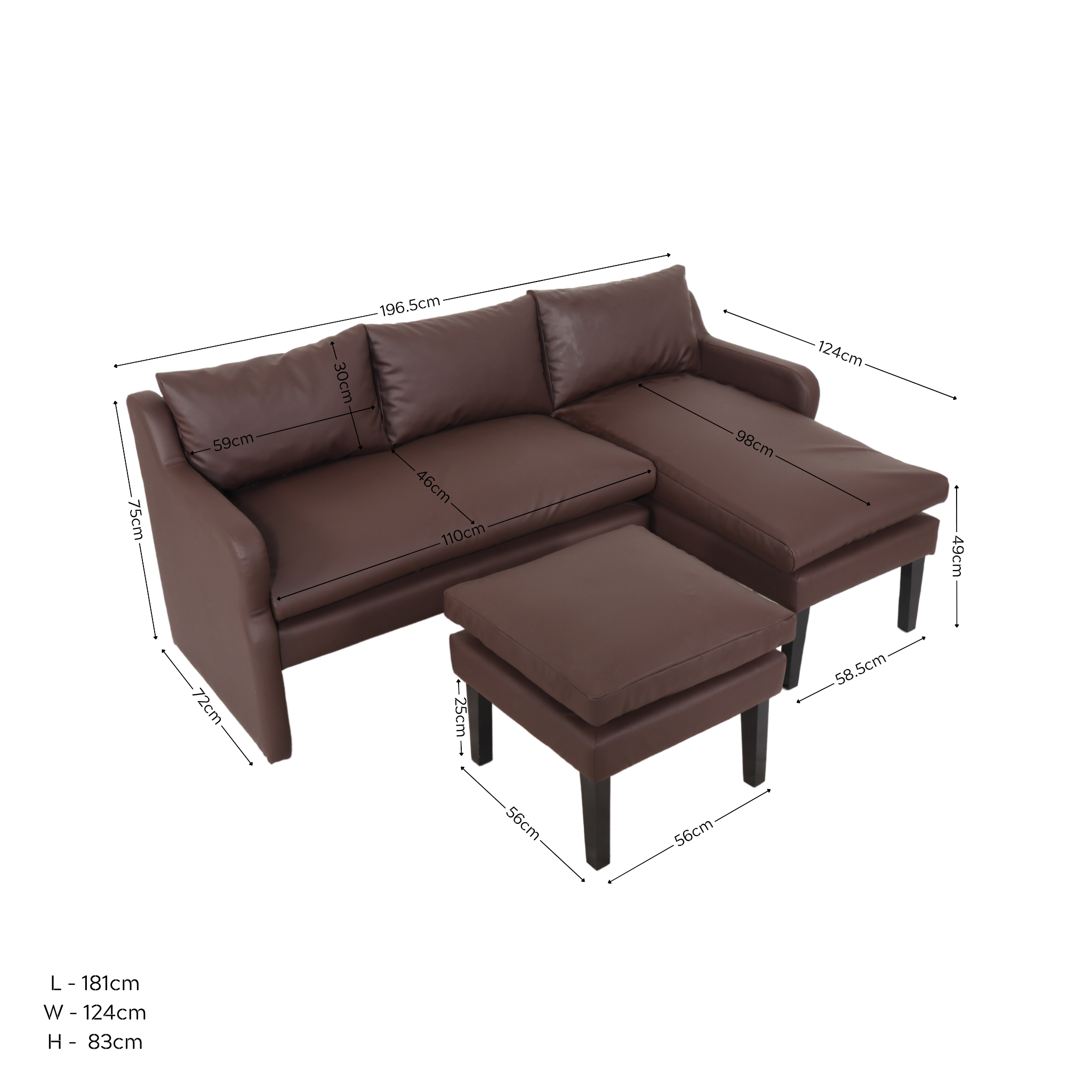 CHOLO L-Shape Sofa with Ottoman AF Home