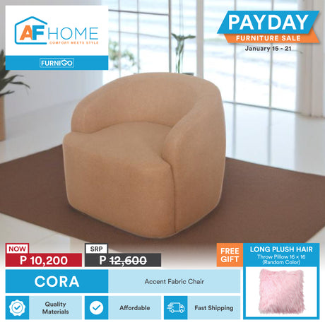 PAYDAY FURNITURE SALE | CORSPAYDAY FURNITURE SALE | CORA Accent Chair | FREE GIFT Long Plush Hair Throw Pillow 16'' x 16'' (Random Color) Accent Chair | FREE GIFT Long Plush Hair Throw Pillow 16'' x 16'' (Random Color) AF Home