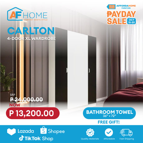 CARLTON Wardrobe 4 Door XL | FREE BATHROOM TOWEL | Payday Sale Affordahome