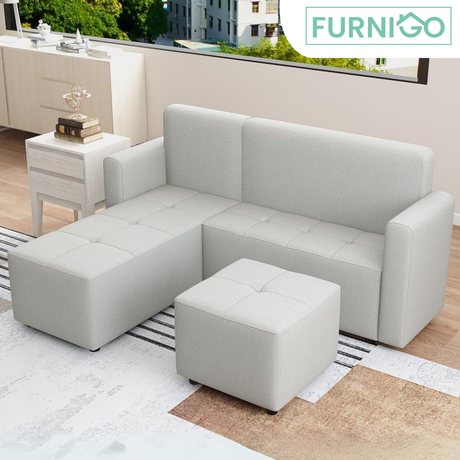 CONNER L-Shape Fabric Sofa with Ottoman Furnigo