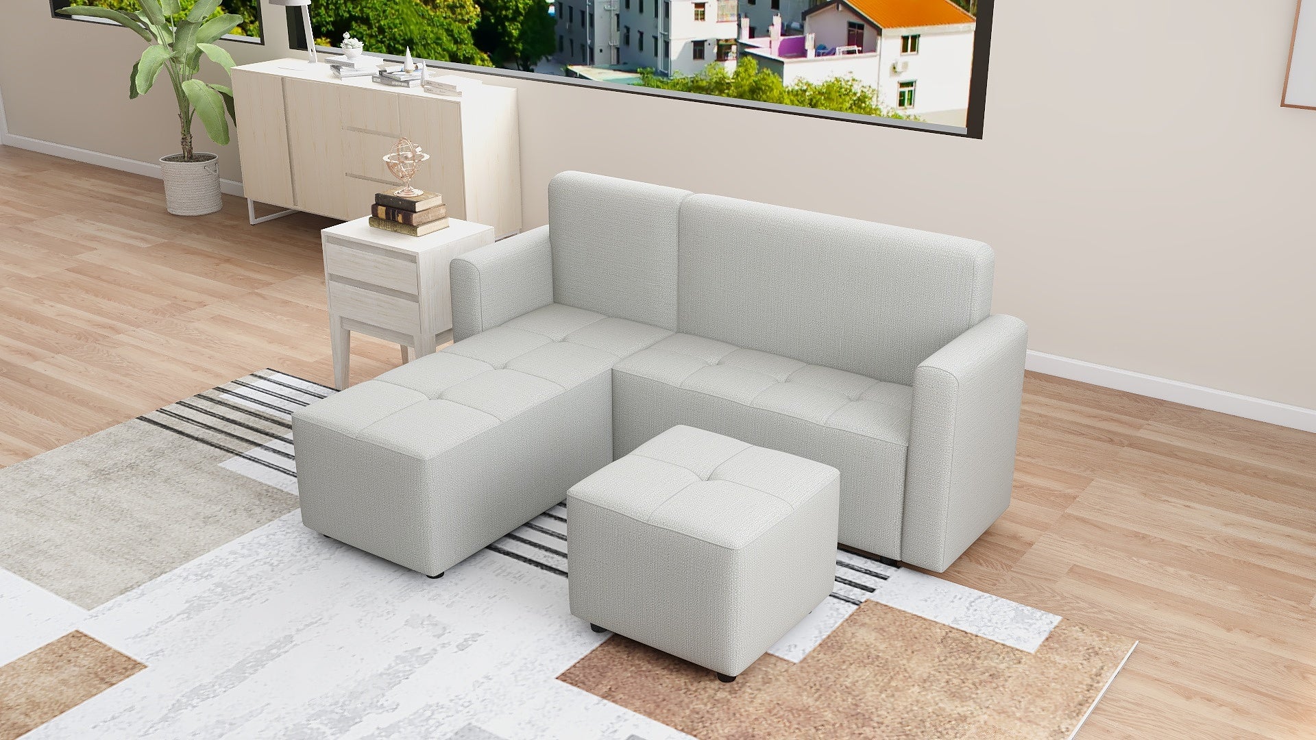 CONNER L-Shape Fabric Sofa with Ottoman AF Home
