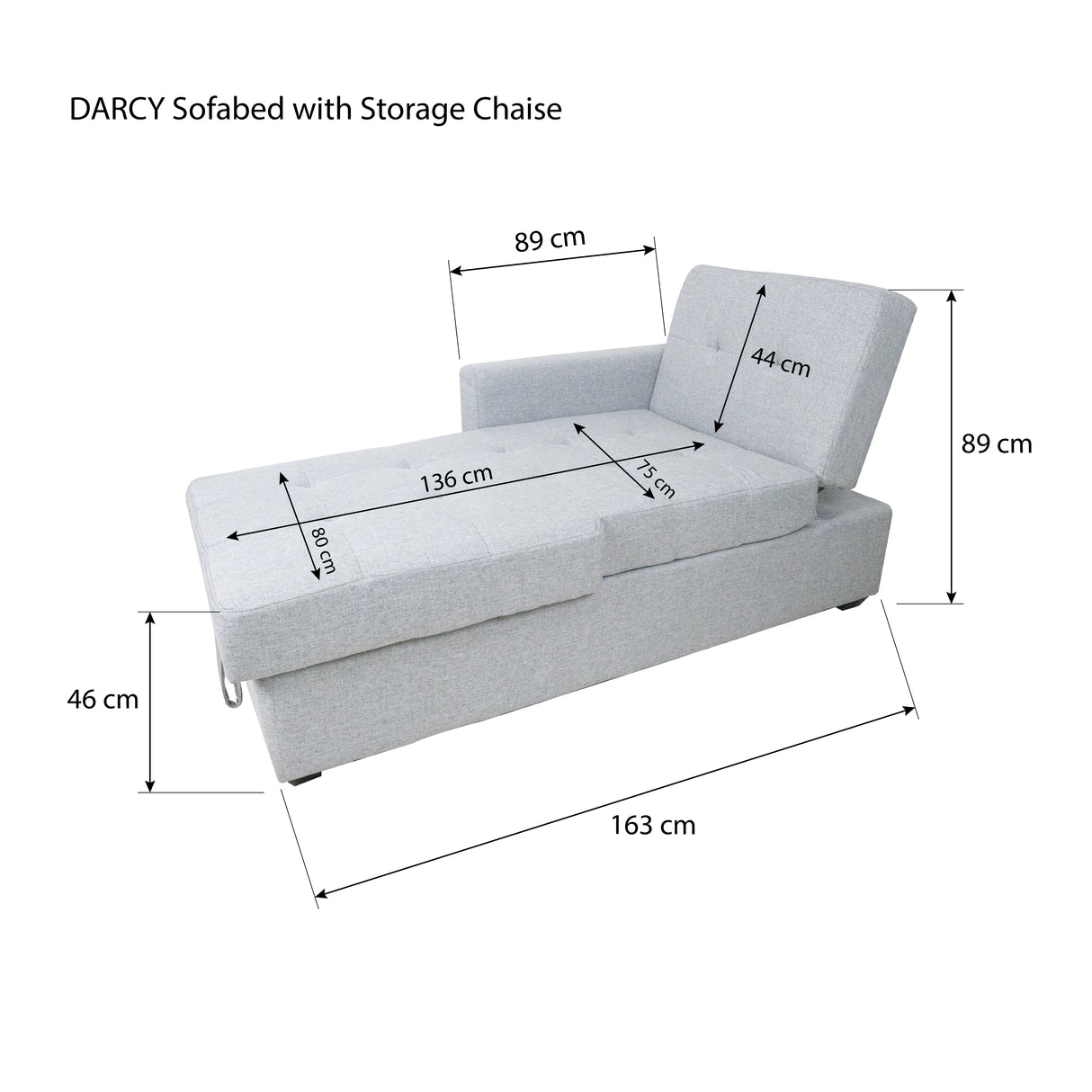 DARCY Sofabed with Storage Chaise Furnigo