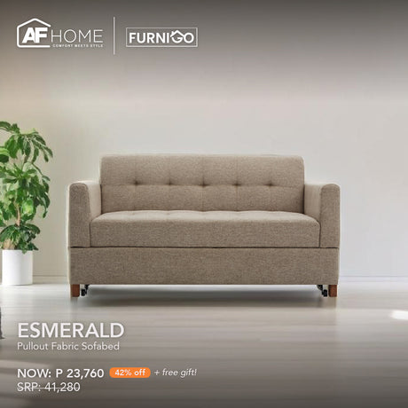 ESMERALD Pullout Sofa Bed + REECE TV RACK | FREE NANCY CUBE OTTOMAN (RANDOM COLOR) | HOME FEST Furnigo