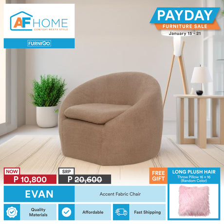 PAYDAY FURNITURE SALE | EVAN Accent Chair | FREE GIFT Long Plush Hair Throw Pillow 16'' x 16'' (Random Color) AF Home