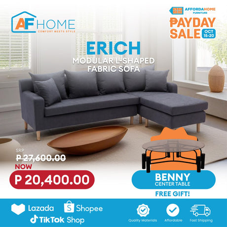 ERICH Modular Fabric Sofa with Ottoman | FREE BENNY CENTER TABLE | Payday Sale Furnigo