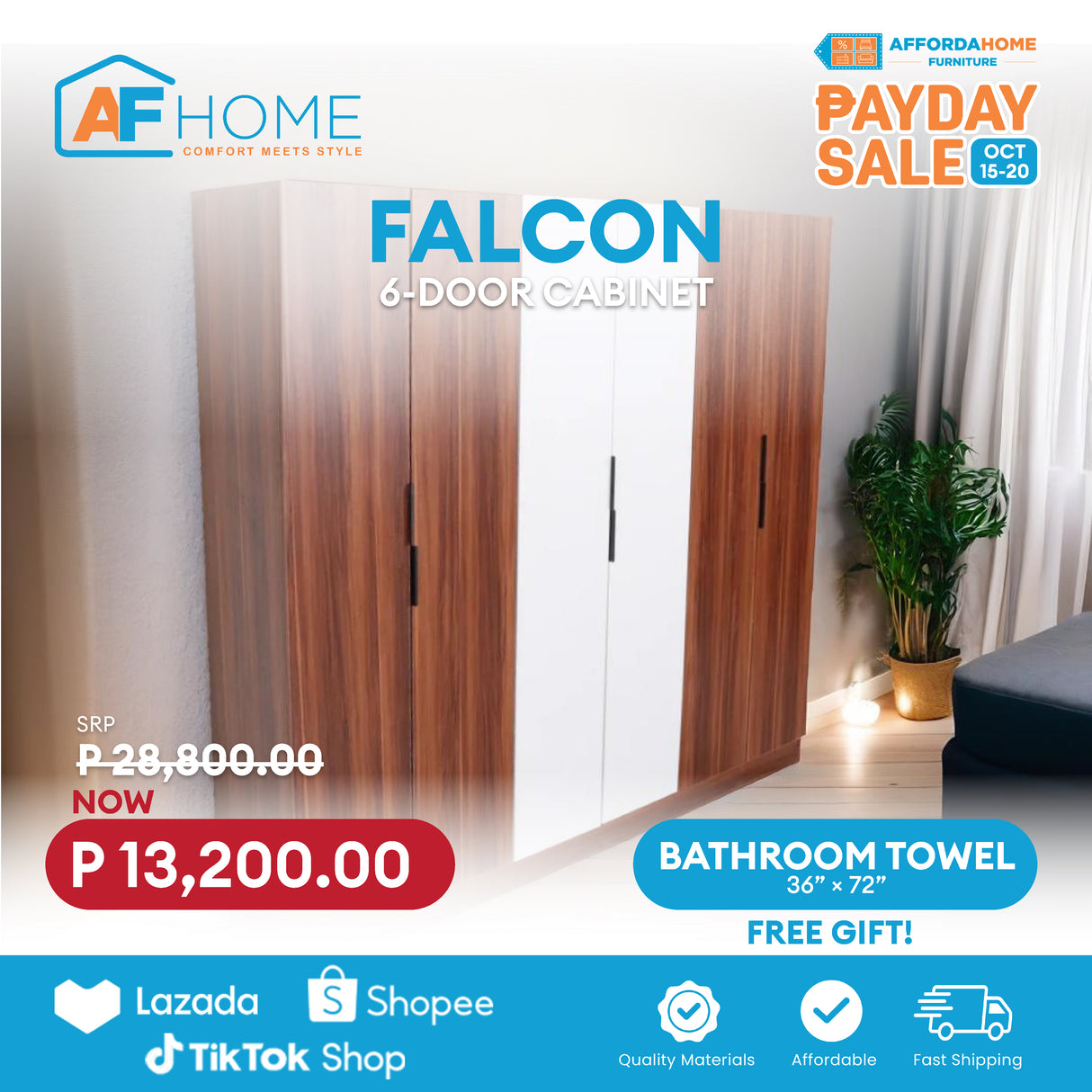 FALCON CABINET 6 Doors | FREE BATHROOM TOWEL | Payday Sale Furnigo