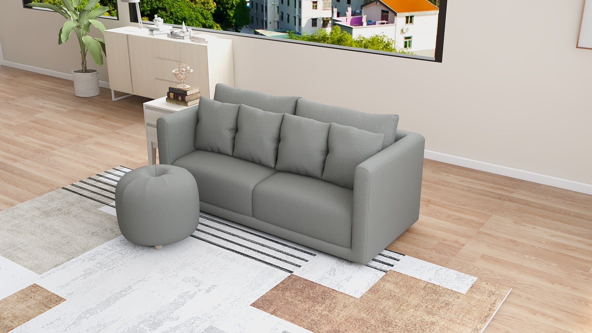 FALLON 2-Seater Fabric Sofa with Ottoman AF Home